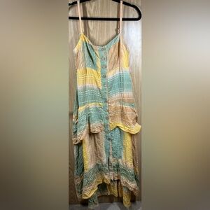 Z&L Europe Size M Bohemian Layered Button Up Strappy 100% Cotton Dress